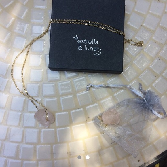 Estrella & Luna Jewelry - Raw Rose Quartz 14K Gold Crystal Necklace